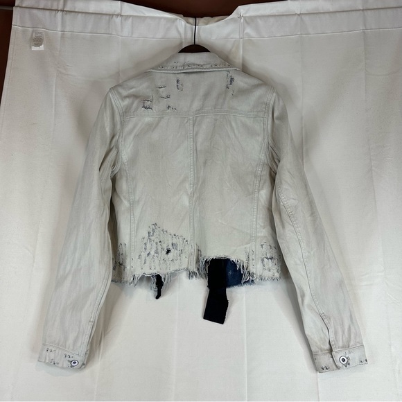 FREE PEOPLE Women’s Size M Denim Jean Jacket Coat Destructed Distressed - Picture 8 of 15